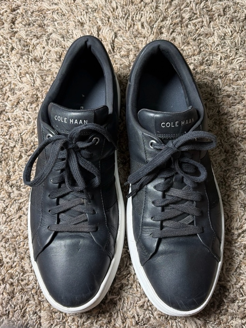 Cole Haan Grand 369 Black Leather Lace Up Sneakers White Sole Size 15